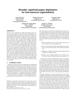 Shreddr: Pipelined Paper Digitization for Low-Resource Organizations