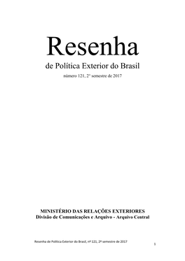 2º Semestre De 2017 Resenha De Política Exterior Do Brasil, Nº 121, 2º Semestre De 2017