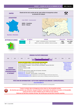 MOSSET – CHEMIN DE FER DE LA CARRIERE DE TALC IRSP N°66119.1 Inventaire Des Réseaux Spéciaux Et Particuliers