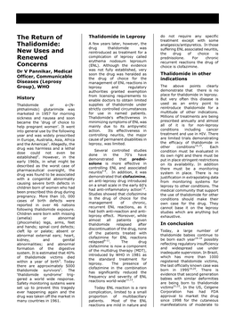 Thalidomide in Leprosy Do Not Require Any Specific Treatment Except with Some Thalidomide: a Few Years Later, However, the Analgesics/Antipyretics