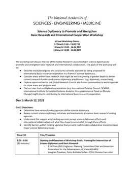 Science Diplomacy to Promote and Strengthen Basic Research and International Cooperation Workshop