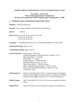 LOWER ARKANSAS RIVER BASIN TOTAL MAXIMUM DAILY LOAD Waterbody: Cheney