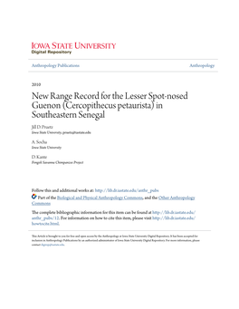 New Range Record for the Lesser Spot-Nosed Guenon (Cercopithecus Petaurista) in Southeastern Senegal Jill D