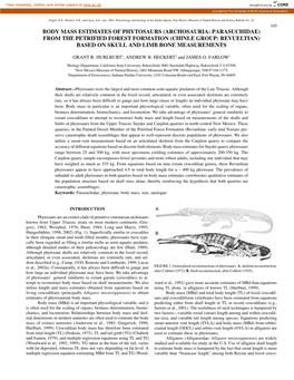 Body Mass Estimates of Phytosaurs (Archosauria: Parasuchidae) from the Petrified Forest Formation (Chinle Group: Revueltian) Based on Skull and Limb Bone Measurements