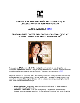 Josh Groban Releases Noël (Deluxe Edition) in Celebration of Its 10Th Anniversary