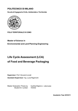 Life Cycle Assessment (LCA) of Food and Beverage Packaging