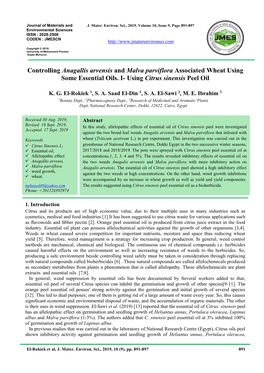 Controlling Anagallis Arvensis and Malva Parviflora Associated Wheat Using Some Essential Oils