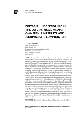 Editorial Independence in the Latvian News Media: Ownership Interests and Journalistic Compromises