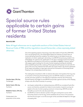Special Source Rules Applicable to Certain Gains of Former United States Residents ° 1