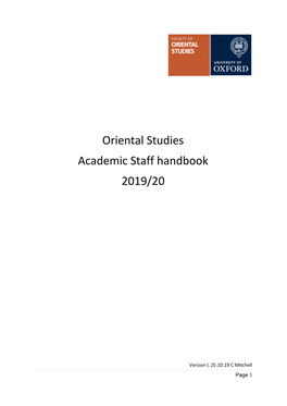 Oriental Studies Academic Staff Handbook 2019/20