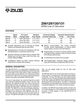 Z86129/130/131 1 Ntsc Line 21 Decoder