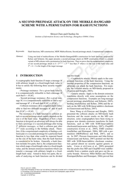 A Second Preimage Attack on the Merkle-Damgard Scheme with a Permutation for Hash Functions