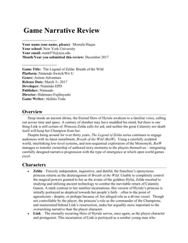 Game Narrative Review