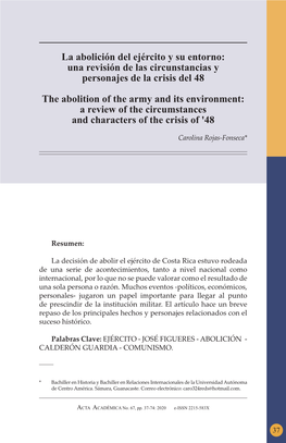 La Abolición Del Ejército Y Su Entorno: Una Revisión De Las Circunstancias Y Personajes De La Crisis Del 48