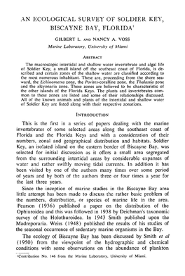 An Ecological Survey of Soldier Key, Biscayne Bay, Florida