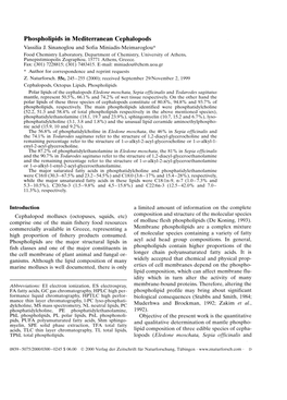 Phospholipids in Mediterranean Cephalopods Vassilia J