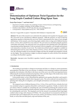 Determination of Optimum Twist Equation for the Long Staple Combed Cotton Ring-Spun Yarn