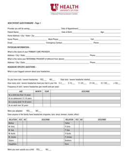 NEW PATIENT QUESTIONNAIRE - Page 1