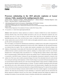 Processes Culminating in the 2015 Phreatic Explosion at Lascar Volcano, Chile, Monitored by Multiparametric Data Ayleen Gaete1, Thomas R