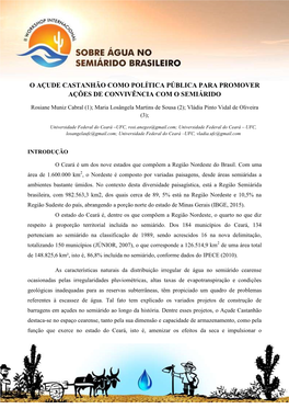 O Açude Castanhão Como Política Pública Para Promover Ações De Convivência Com O Semiárido