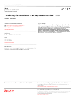 Terminology for Translators — an Implementation of ISO 12620 Robert Bononno