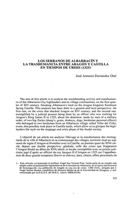 Los Serranos De Albarracín Y La Trashumancia Entre Aragón Y Castilla En Tiempos De Crisis (1325)'