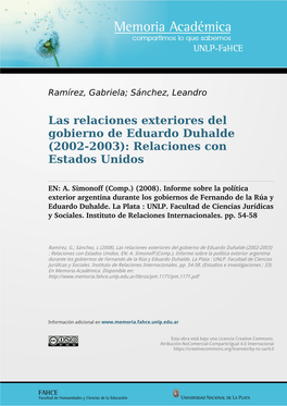 Las Relaciones Exteriores Del Gobierno De Eduardo Duhalde (2002-2003): Relaciones Con Estados Unidos