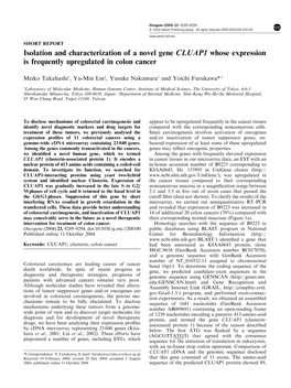 Isolation and Characterization of a Novel Gene CLUAP1 Whose Expression Is Frequently Upregulated in Colon Cancer