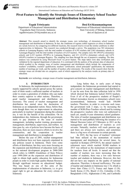 Pivot Feature to Identify the Strategic Issues of Elementary School Teacher Management and Distribution in Indonesia