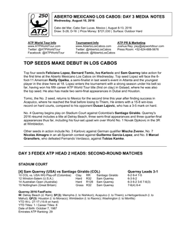 Top Seeds Make Debut in Los Cabos