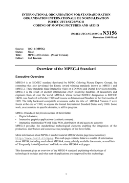 Overview of the MPEG 4 Standard