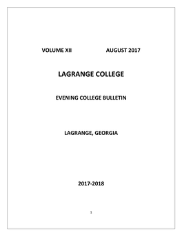 Evening College Bulletin Lagrange, Georgia 2017-2018