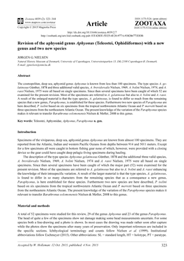 Teleostei, Ophidiiformes) with a New Genus and Two New Species