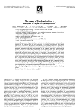 The Caves of Giggleswick Scar – Examples of Deglacial Speleogenesis?