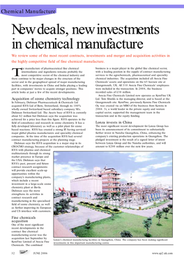 New Deals, New Investments in Chemical Manufacture