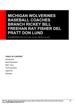 Michigan Wolverines Baseball Coaches Branch Rickey Bill Freehan Ray Fisher Del Pratt Don Lund