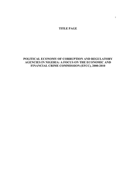 Title Page Political Economy of Corruption And