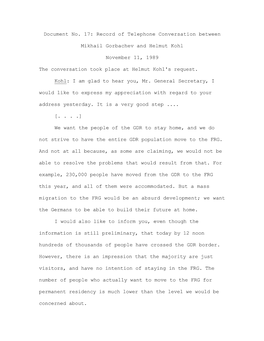 Record of Telephone Conversation Between Mikhail Gorbachev And