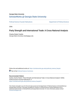 Party Strength and International Trade: a Cross National Analysis