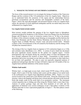 1. NEOGENE TECTONICS of SOUTHERN CALIFORNIA . the Focus of This Research Project Is to Investigate the Timing of Rotation of T