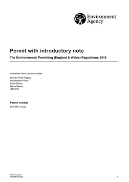 Permit: Holmefield Farm Services Limited