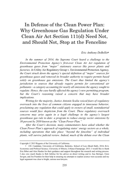 Why Greenhouse Gas Regulation Under Clean Air Act Section 111(D) Need Not, and Should Not, Stop at the Fenceline