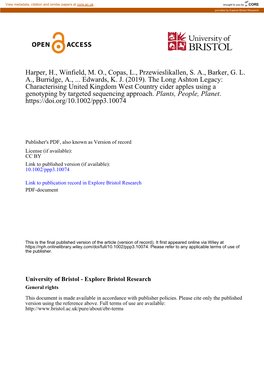 Characterising United Kingdom West Country Cider Apples Using a Genotyping by Targeted Sequencing Approach