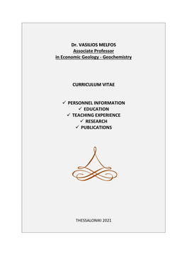 Dr. VASILIOS MELFOS Associate Professor in Economic Geology - Geochemistry