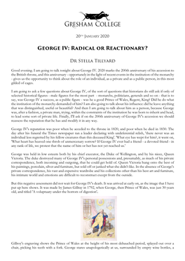 George IV: Radical Or Reactionary?