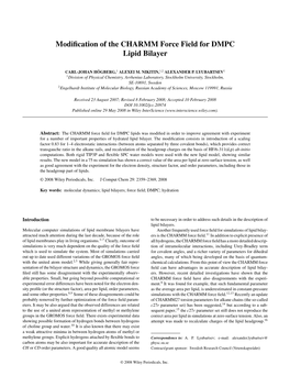 Modification of the CHARMM Force Field for DMPC Lipid Bilayer