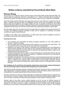 Written Evidence Submitted by Pennon/South West Water Pennon Group