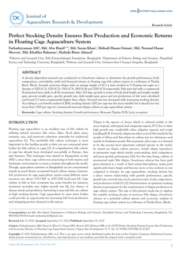 Perfect Stocking Density Ensures Best Production and Economic Returns in Floating Cage Aquaculture System Farhaduzzaman AM1, Md