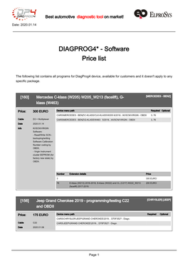 DIAGPROG4* - Software Price List