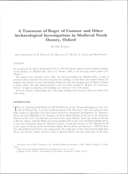 A Tenelllent of Roger of Clujulor and Other Archaeological Investigations in Medieval North Oseney, Oxford